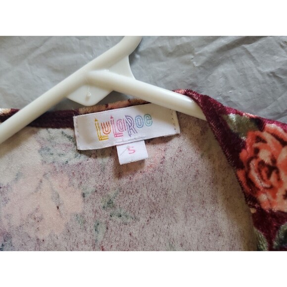 Womens Small Duster Cardigan Dark Floral Velour Pockets Maroon Lularoe - Picture 6 of 9